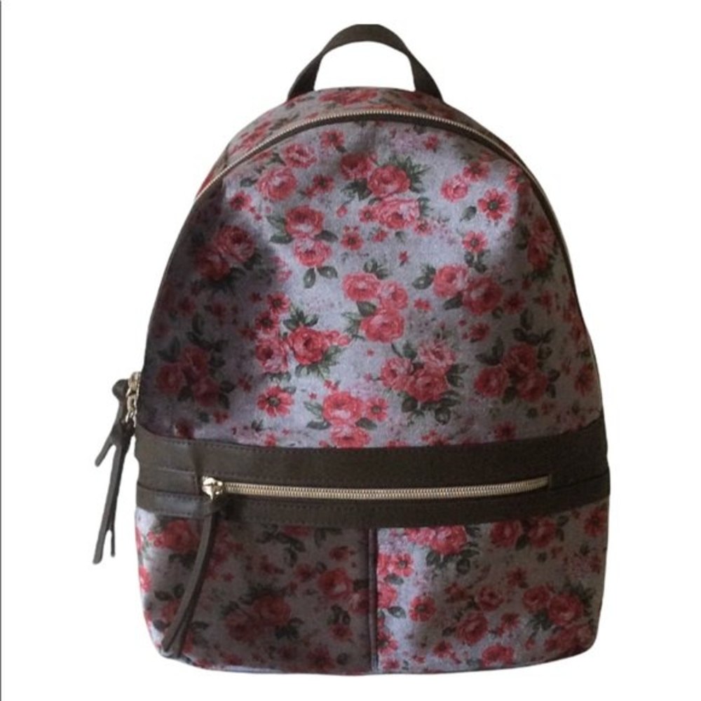 Super cute Grey Velvet Floral Backpack